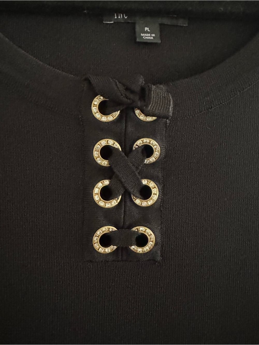 INC International Concepts Black Knit Top with Eyelet Detail Petite L